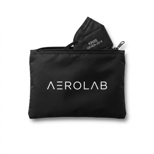 Aerolab branded travel pouch with KN95 masks