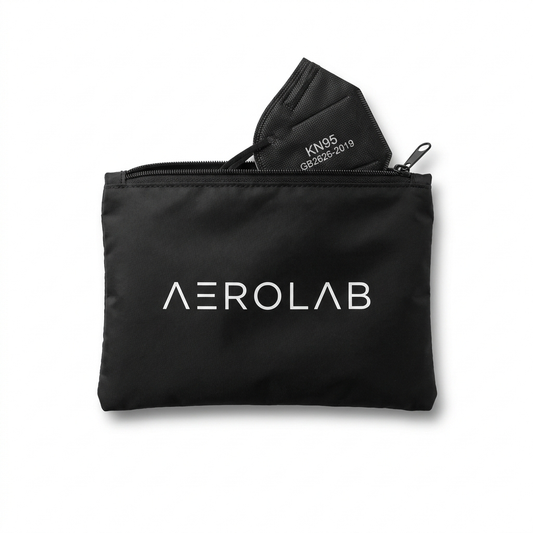 Aerolab branded travel pouch with KN95 masks